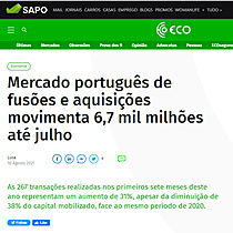 Mercado portugus de fuses e aquisies movimenta 6,7 mil milhes at julho